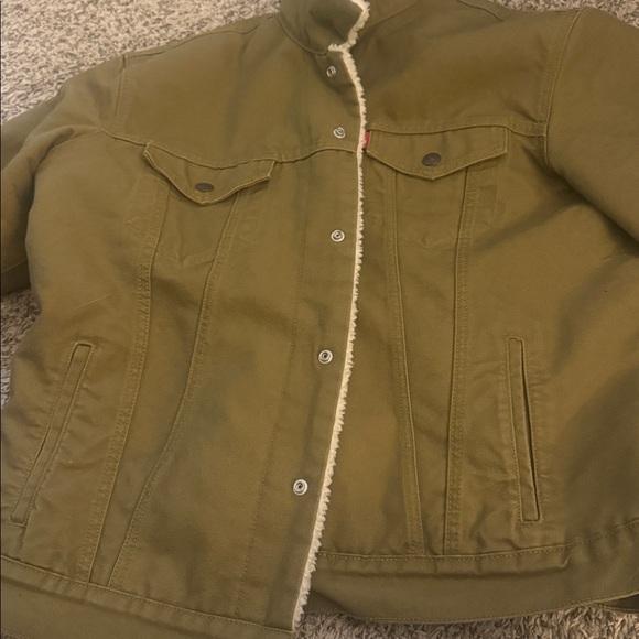 Levi's Men's Olive Khaki Sherpa Lined Trucker Denim Jacket Size Large - Picture 10 of 13